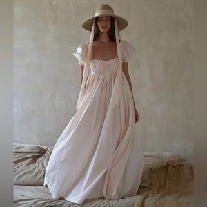 BNWT Selkie The Lickety Split Seashell Gown Pink Premium Cotton Maxi Dress Sz OS